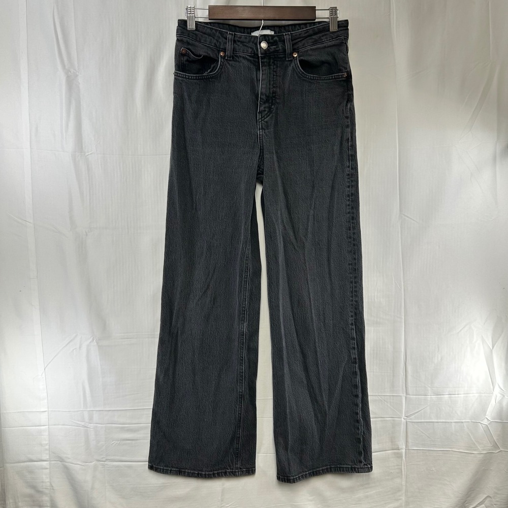H&M Jeans Women 6 Black Wide Leg High Rise Washed Denim 28x29.5